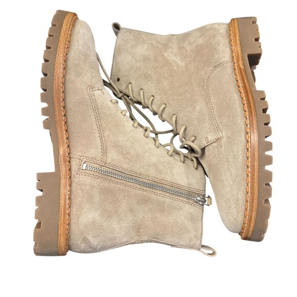 Vince Cabria Suede Lug Boot Women's Beige Side Zip Combat, Size 9M NWOB - Picture 7 of 10